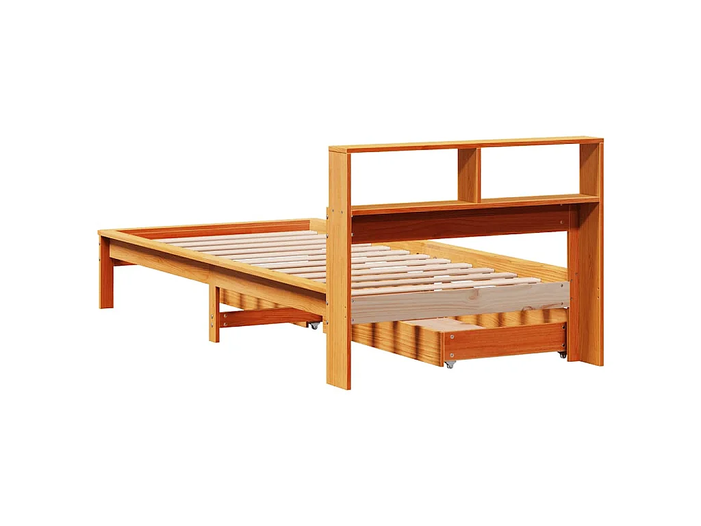 Lit bibliothèque sans matelas cire marron 100x200 cm pin massif