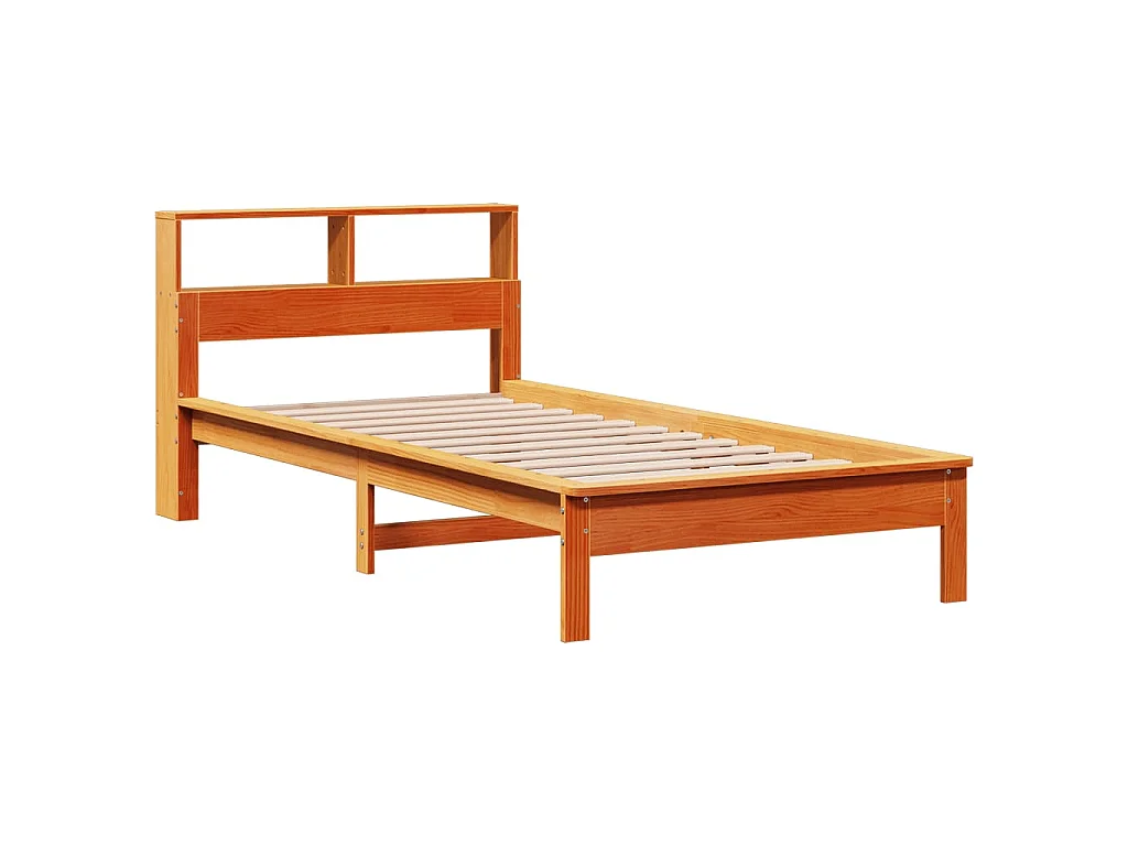 Lit bibliothèque sans matelas cire marron 100x200 cm pin massif