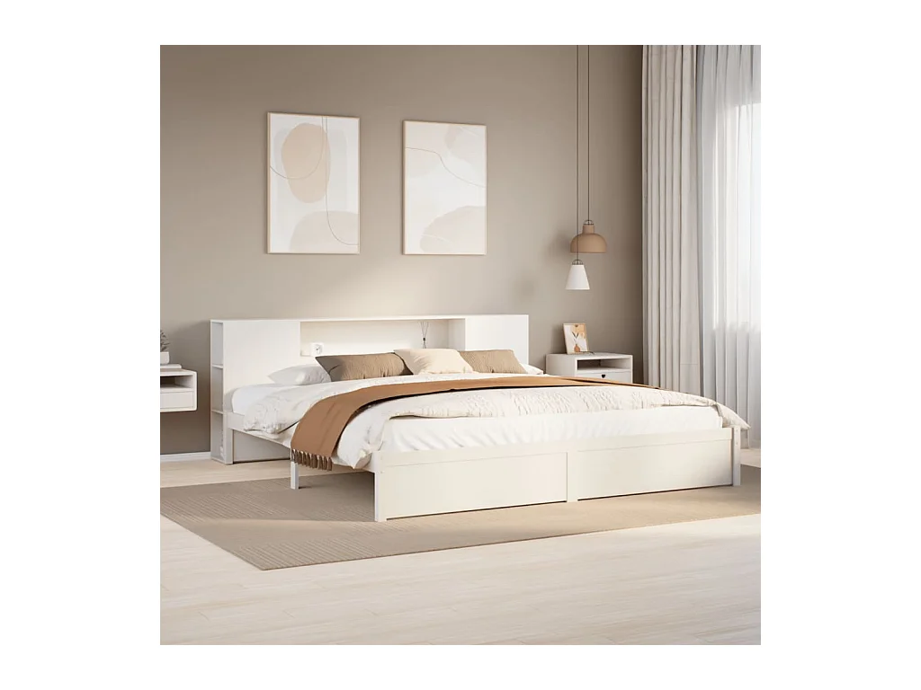 Lit bibliothèque sans matelas blanc 180x200 cm bois pin massif