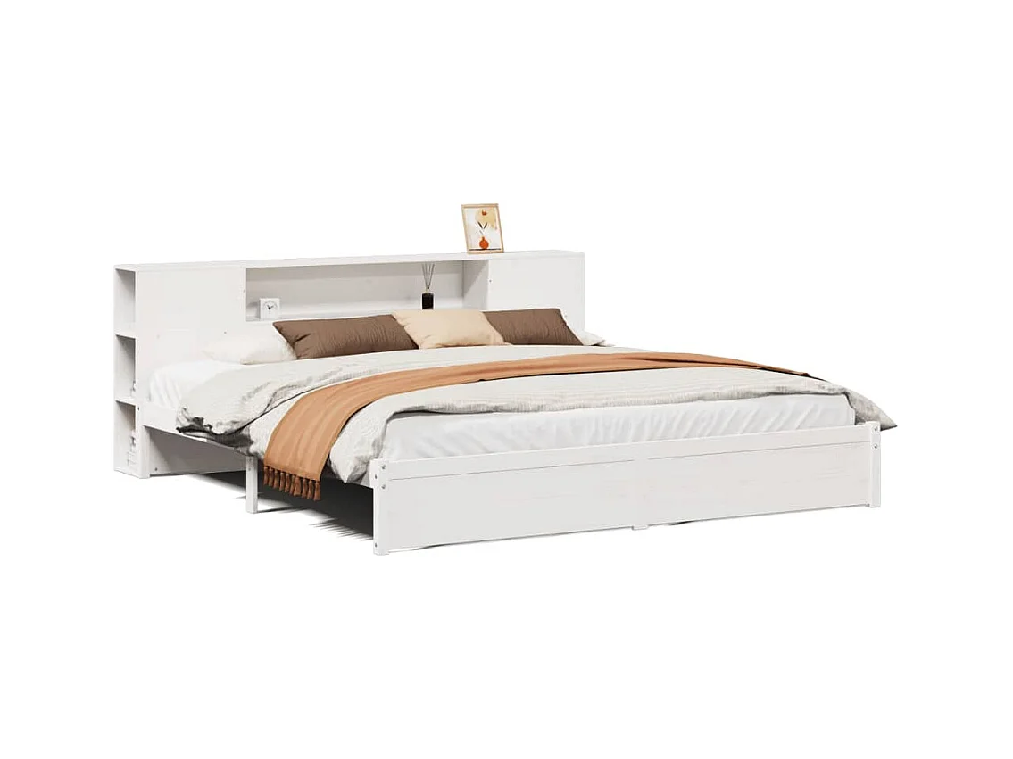 Lit bibliothèque sans matelas blanc 180x200 cm bois pin massif