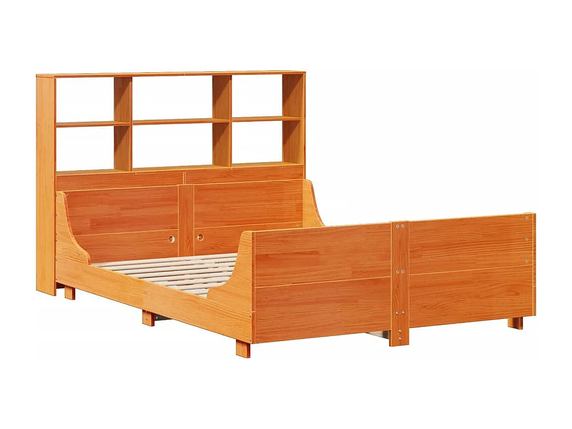 Massivholzbett mit Regal ohne Matratze Wachsbraun 140x200 cm