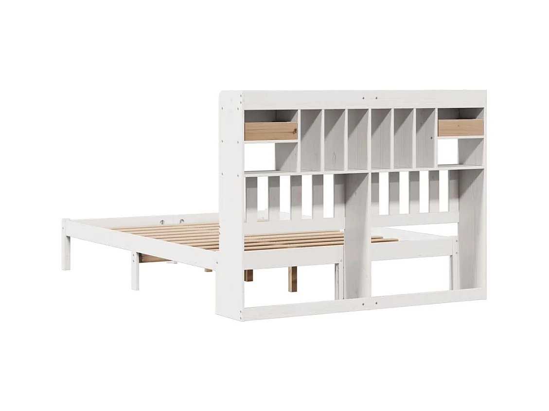 Cama com estante sem colchão 140x190 cm pinho maciço branco