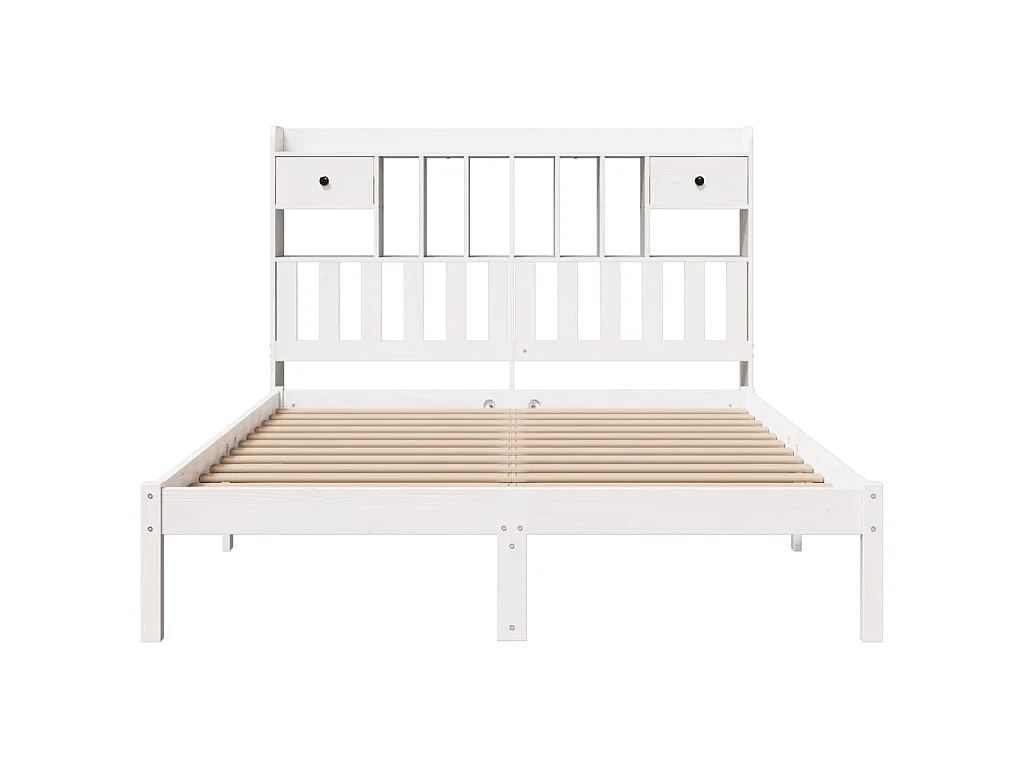 Lit bibliothèque sans matelas blanc 140x190 cm bois pin massif