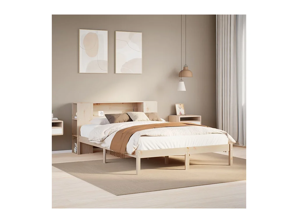 Bed met boekenkast zonder matras massief grenenhout 135x190 cm