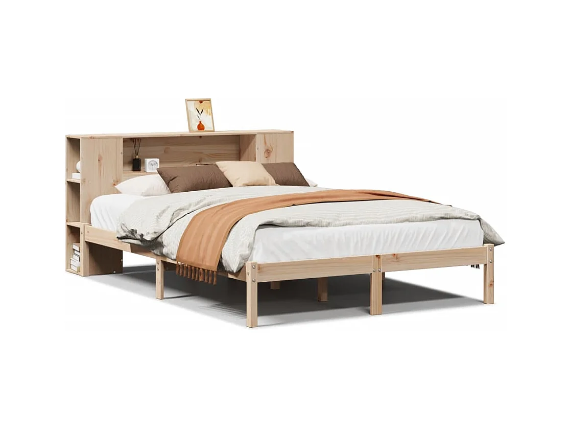 Bed met boekenkast zonder matras massief grenenhout 135x190 cm