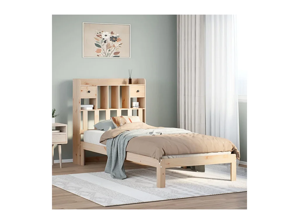 Lit bibliothèque sans matelas 90x200 cm bois de pin massif