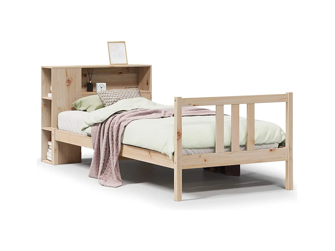 Lit bibliothèque sans matelas 90x190 cm bois de pin massif