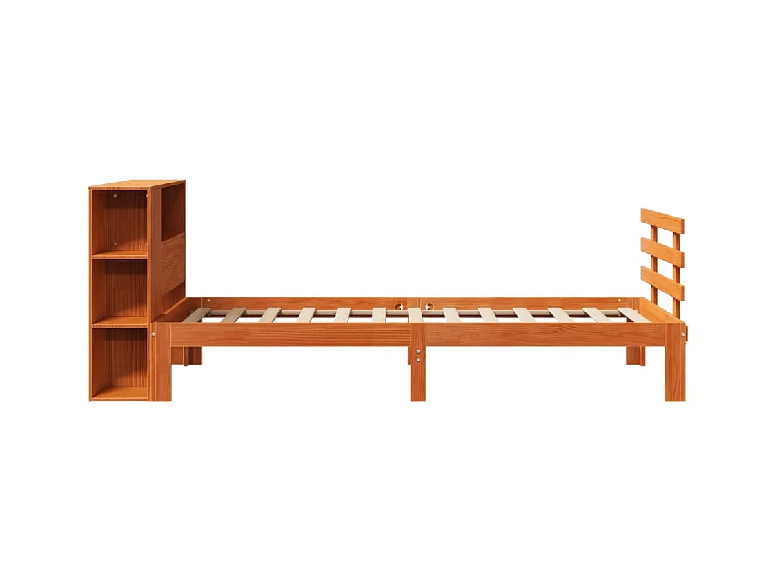 Lit bibliothèque sans matelas cire marron 100x200 cm pin massif