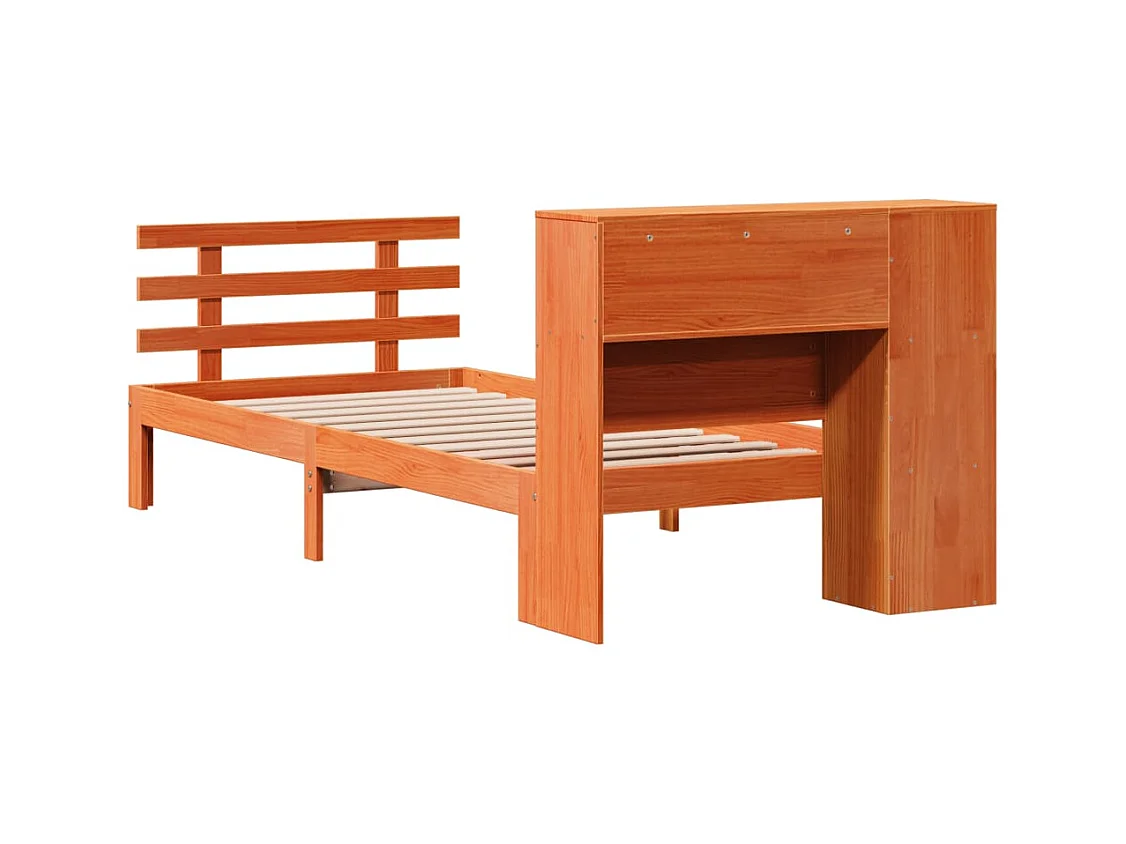 Lit bibliothèque sans matelas cire marron 100x200 cm pin massif