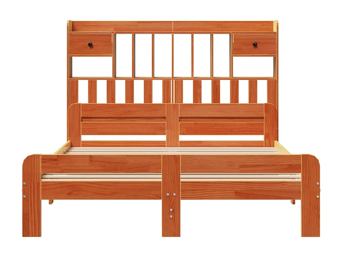 Lit bibliothèque sans matelas cire marron 160x200 cm pin massif