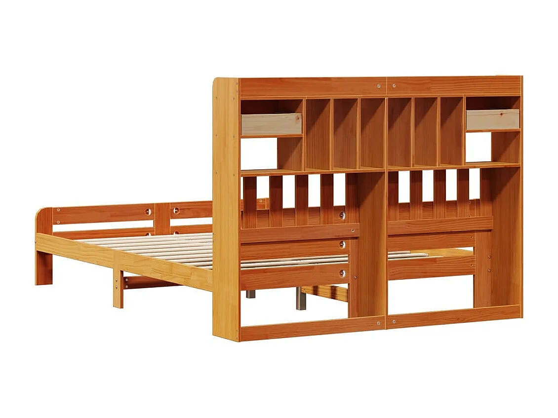 Lit bibliothèque sans matelas cire marron 160x200 cm pin massif