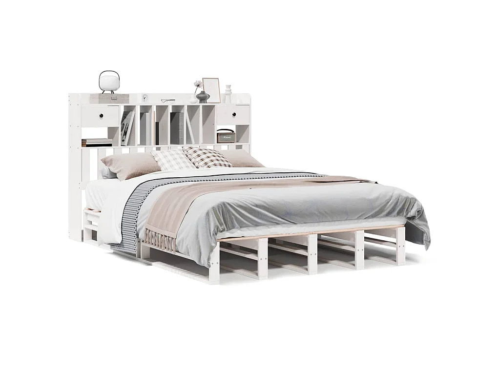 Bed met boekenkast zonder matras grenenhout wit 140x200 cm
