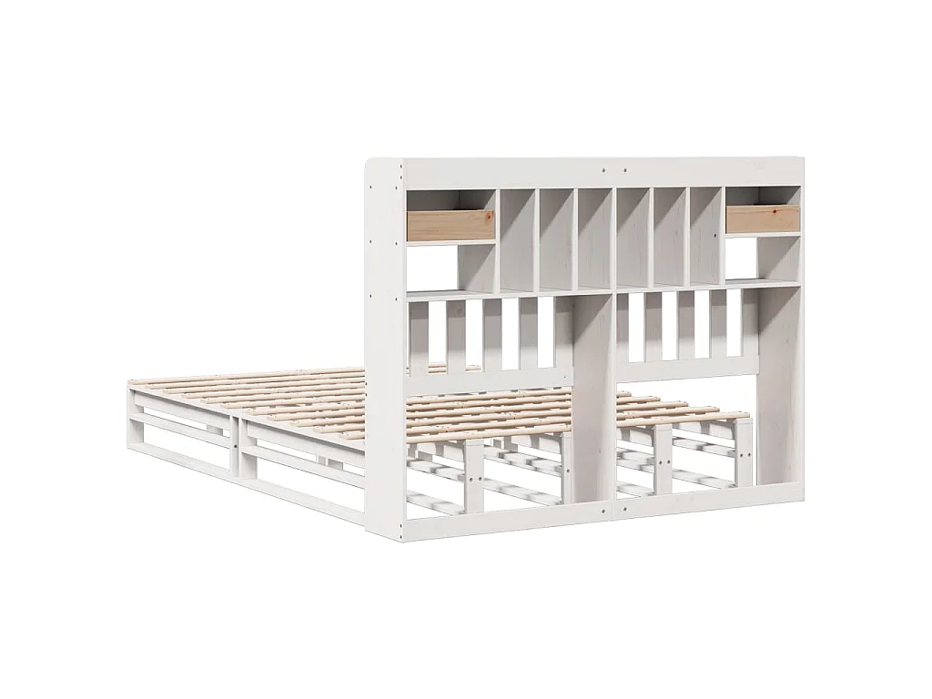 Bed met boekenkast zonder matras grenenhout wit 140x200 cm