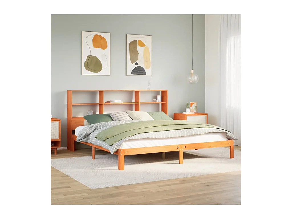 Lit bibliothèque sans matelas cire marron 180x200 cm pin massif