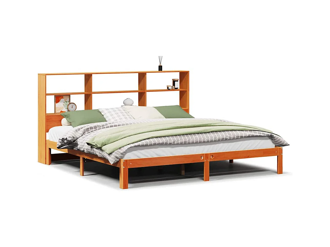 Lit bibliothèque sans matelas cire marron 180x200 cm pin massif