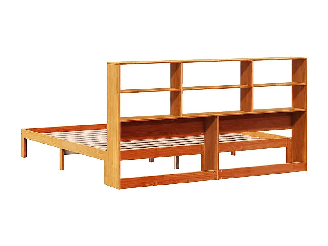 Lit bibliothèque sans matelas cire marron 180x200 cm pin massif