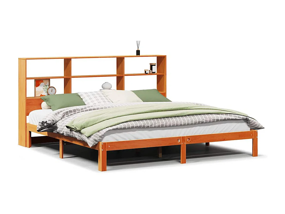 Lit bibliothèque sans matelas cire marron 180x200 cm pin massif