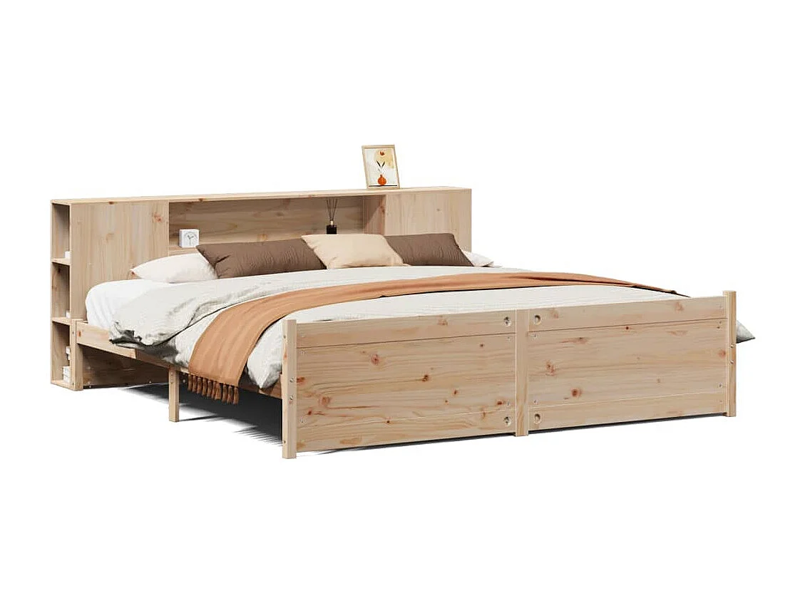 Lit bibliothèque sans matelas 200x200 cm bois massif de pin