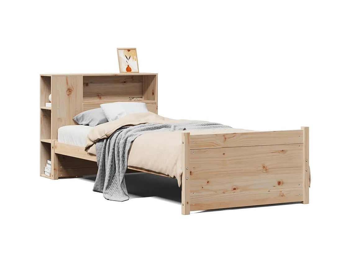 Lit bibliothèque sans matelas 100x200 cm bois massif de pin