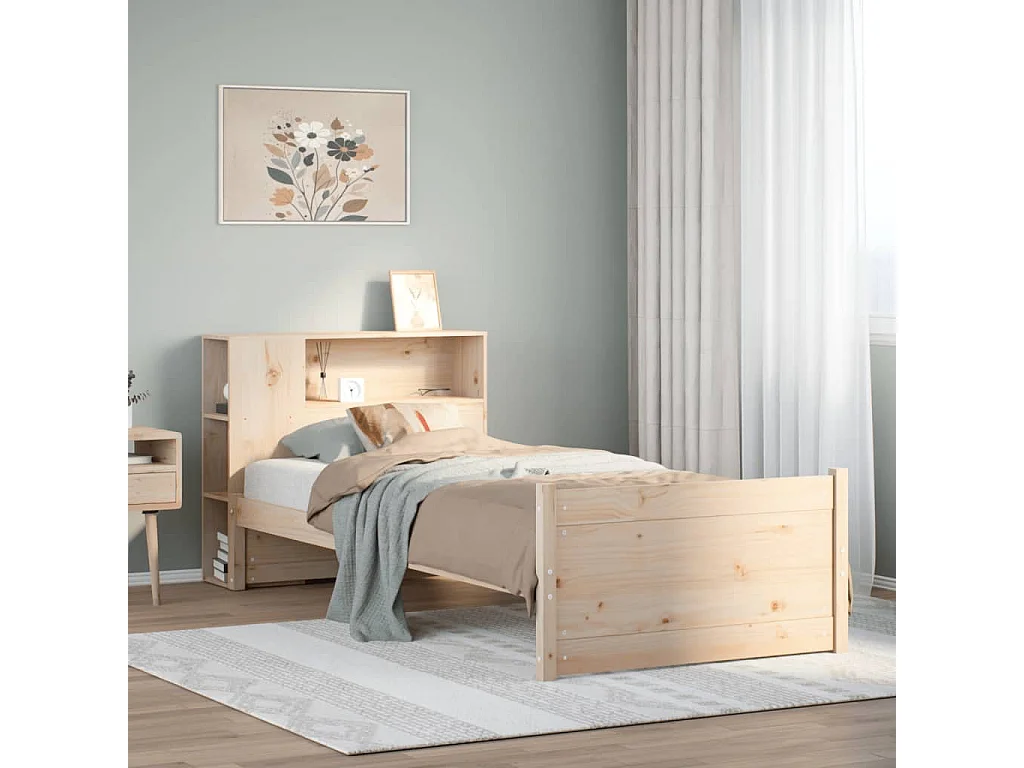 Bed met boekenkast zonder matras massief grenenhout 100x200 cm