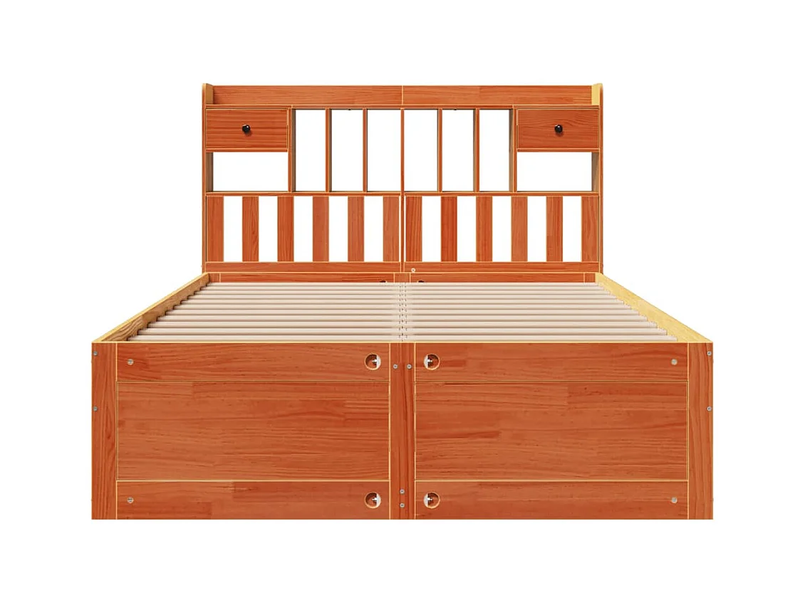 Lit bibliothèque sans matelas cire marron 140x190 cm pin massif
