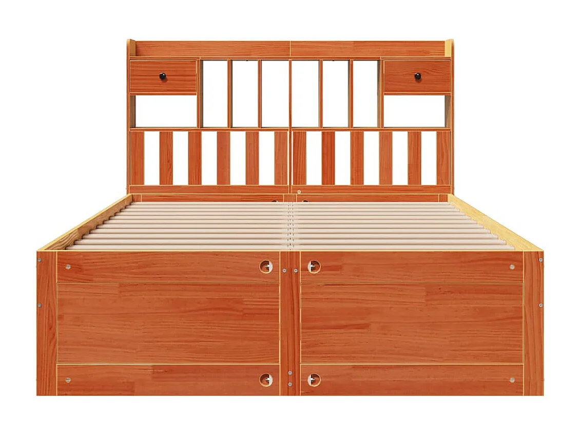 Massivholzbett mit Regal ohne Matratze Wachsbraun 140x190 cm