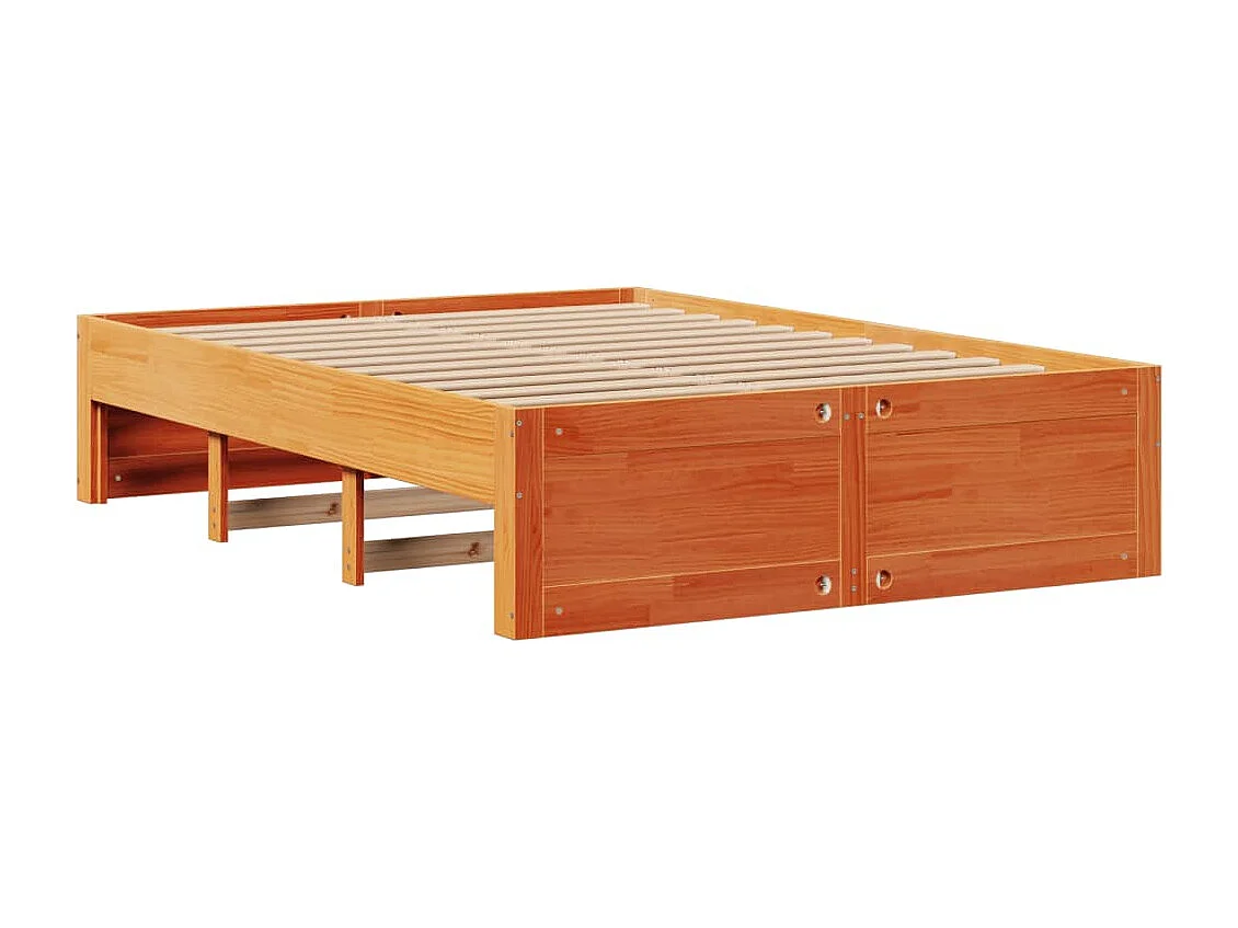 Massivholzbett mit Regal ohne Matratze Wachsbraun 140x190 cm