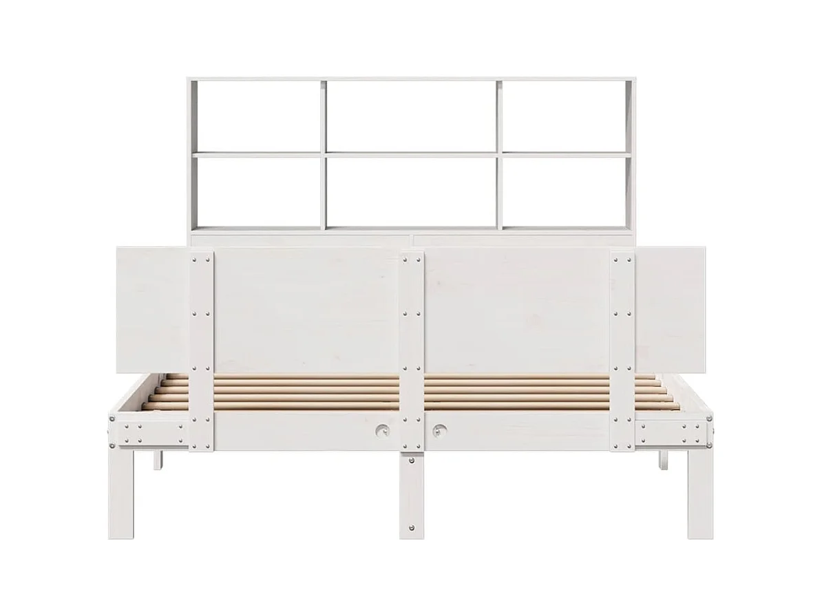 Lit bibliothèque sans matelas blanc 120x190 cm bois pin massif