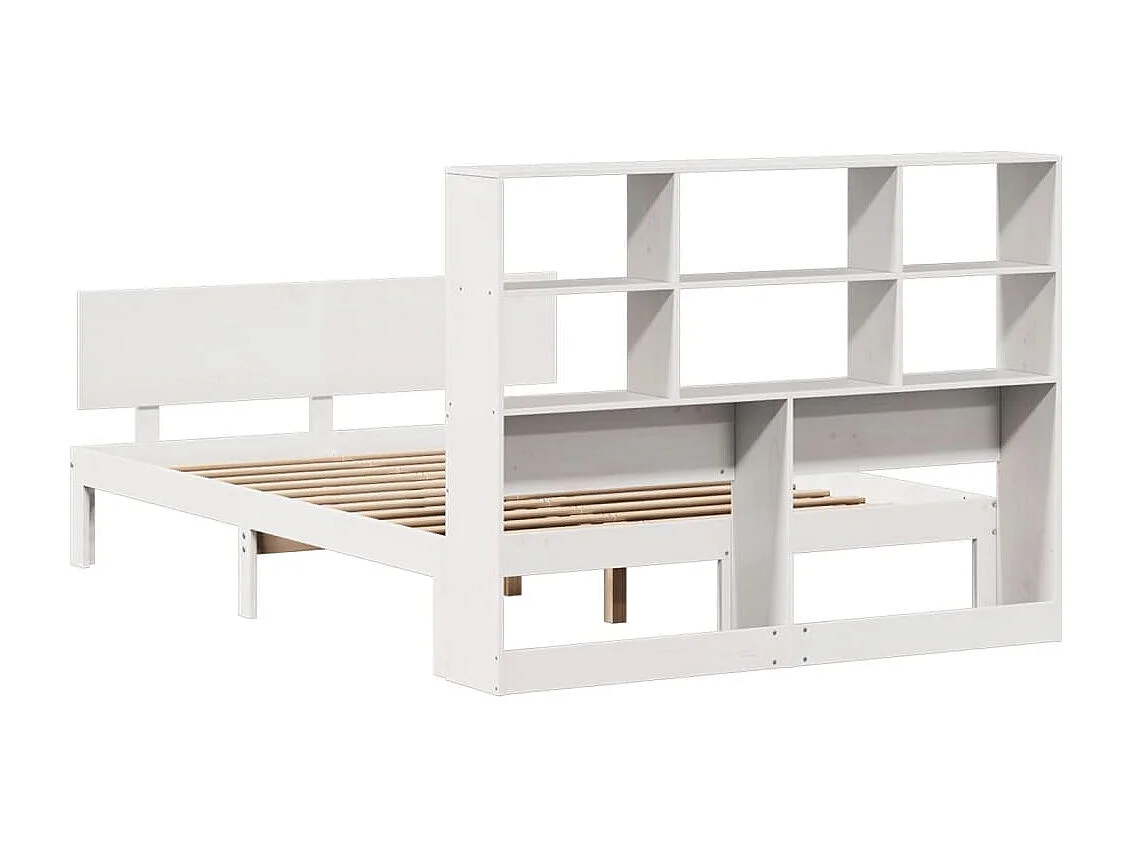 Lit bibliothèque sans matelas blanc 120x190 cm bois pin massif