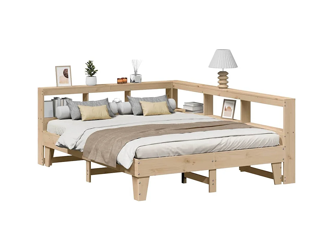 Cama con estantería sin colchón madera maciza de pino 150x200cm