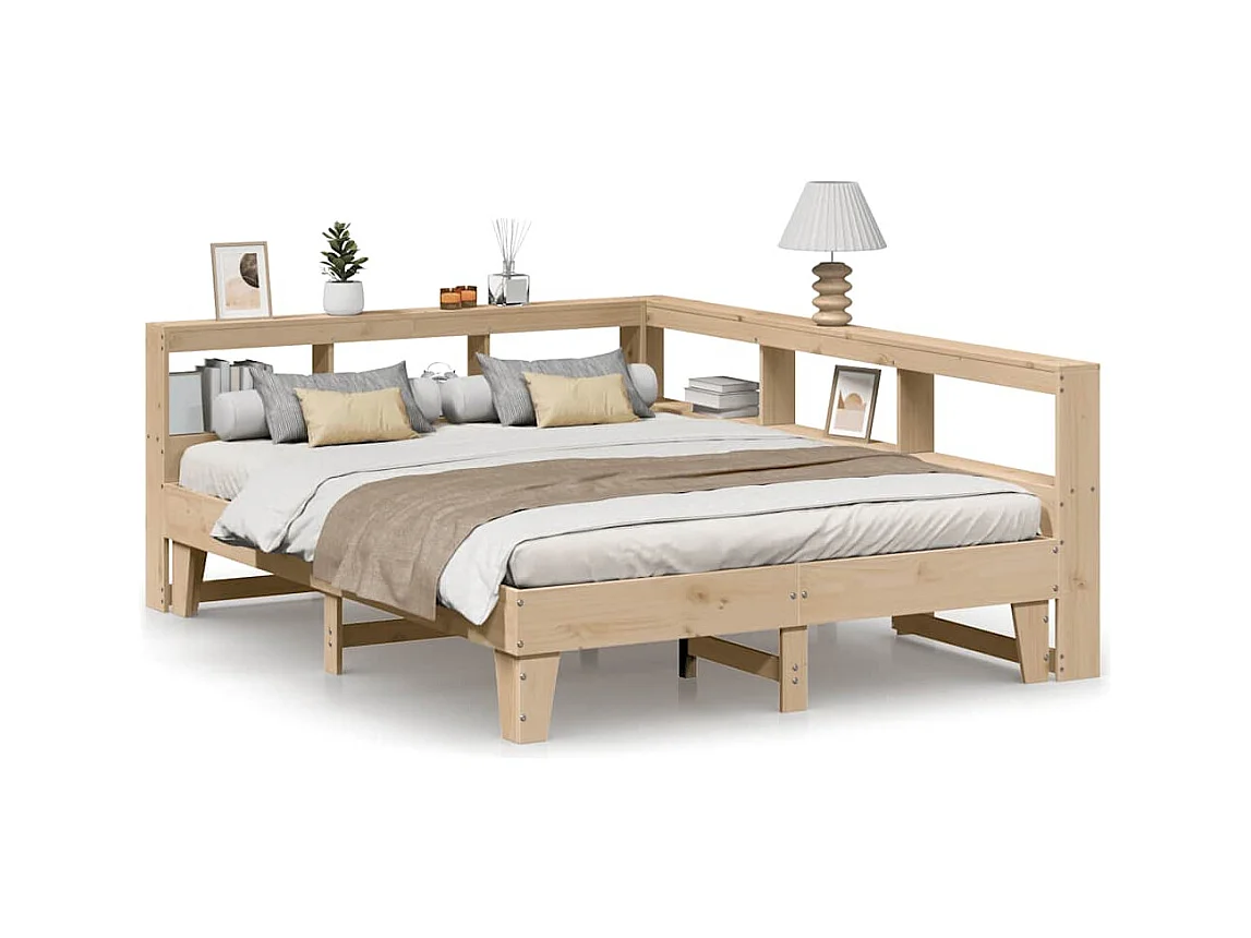 Cama con estantería sin colchón madera maciza de pino 150x200cm