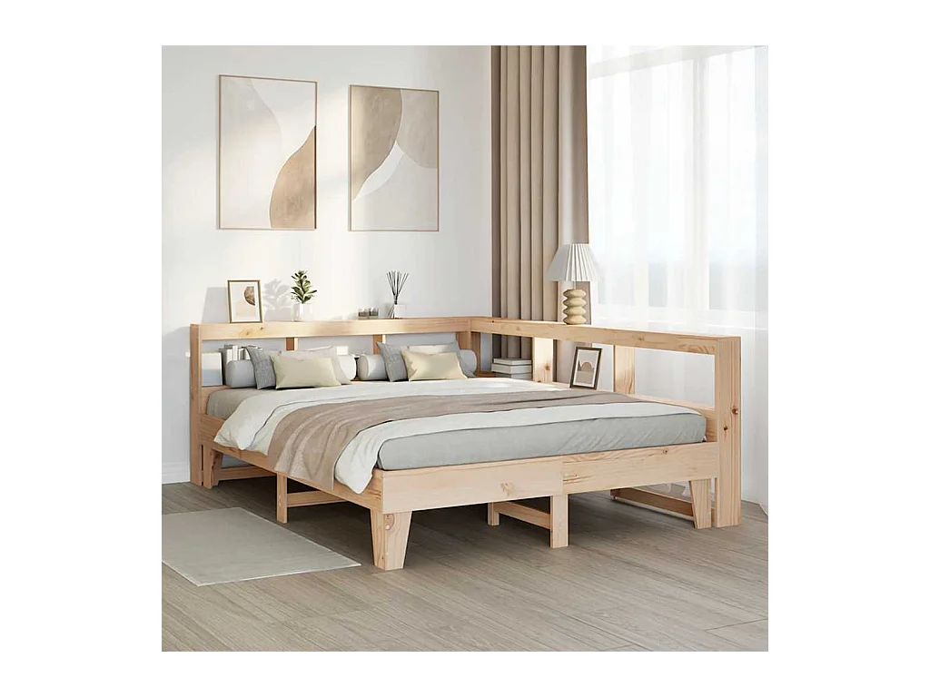 Cama con estantería sin colchón madera maciza de pino 150x200cm