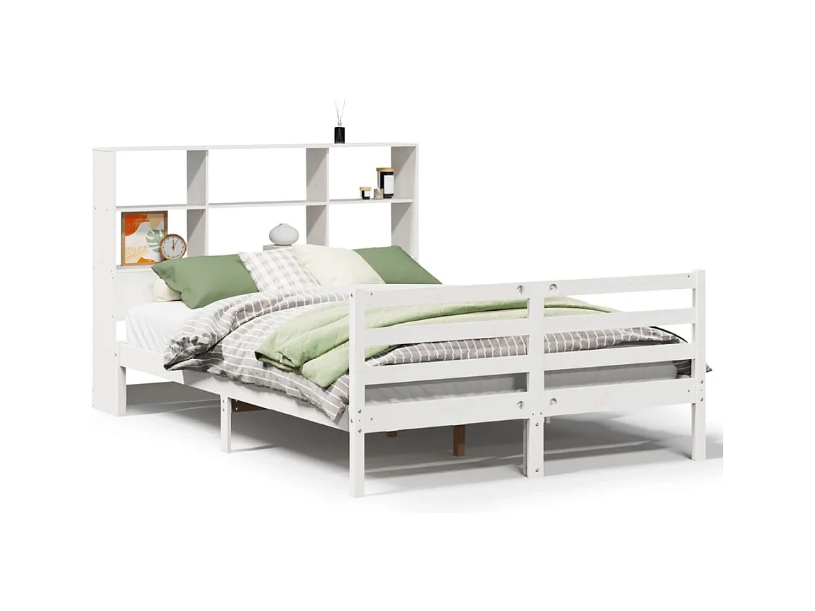 Lit bibliothèque sans matelas blanc 140x190 cm bois pin massif