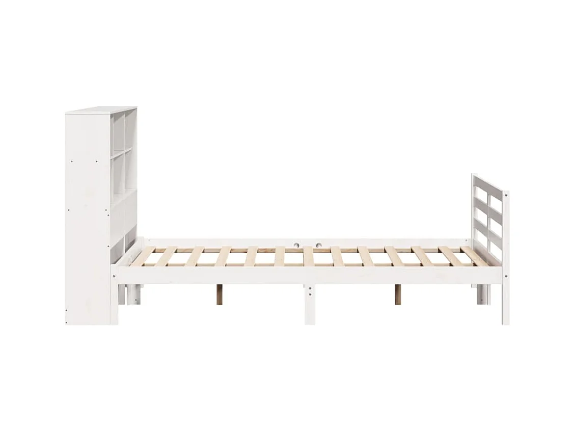 Lit bibliothèque sans matelas blanc 140x190 cm bois pin massif