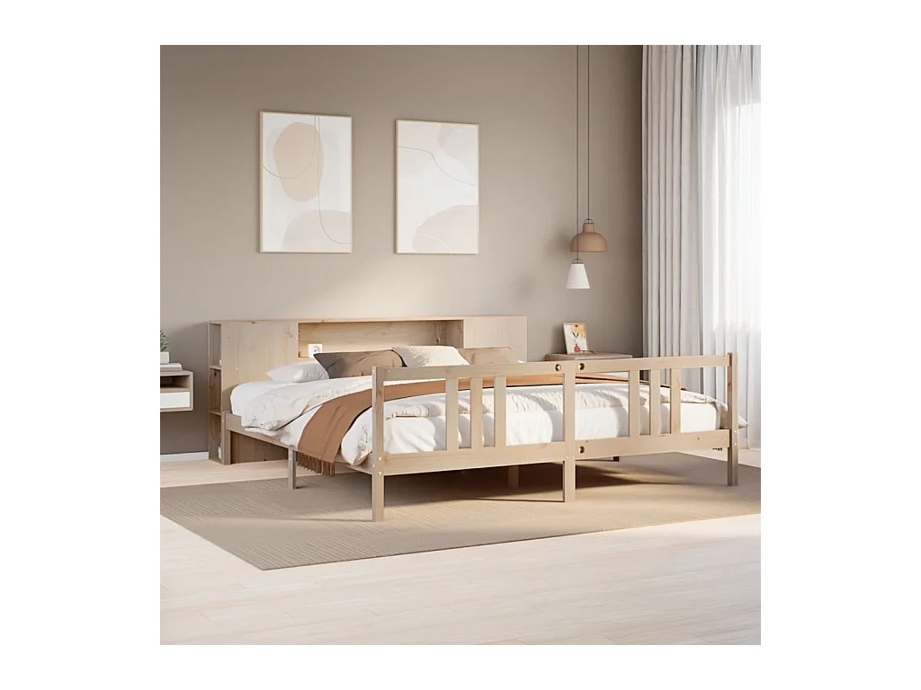 Lit bibliothèque sans matelas 180x200 cm bois massif de pin
