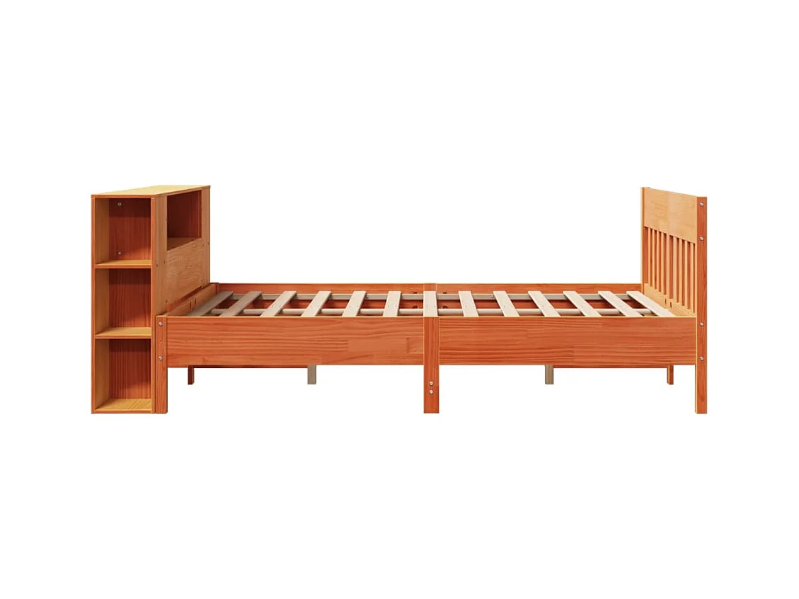 Massivholzbett mit Regal ohne Matratze Wachsbraun 160x200 cm