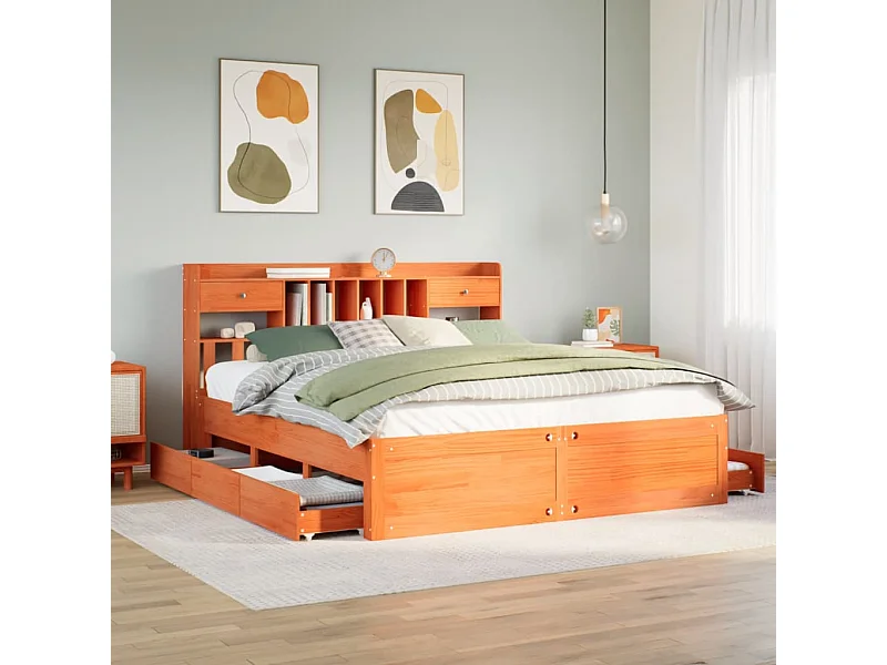 Letto Libreria senza Materasso Marrone Cera 180x200 cm in Pino