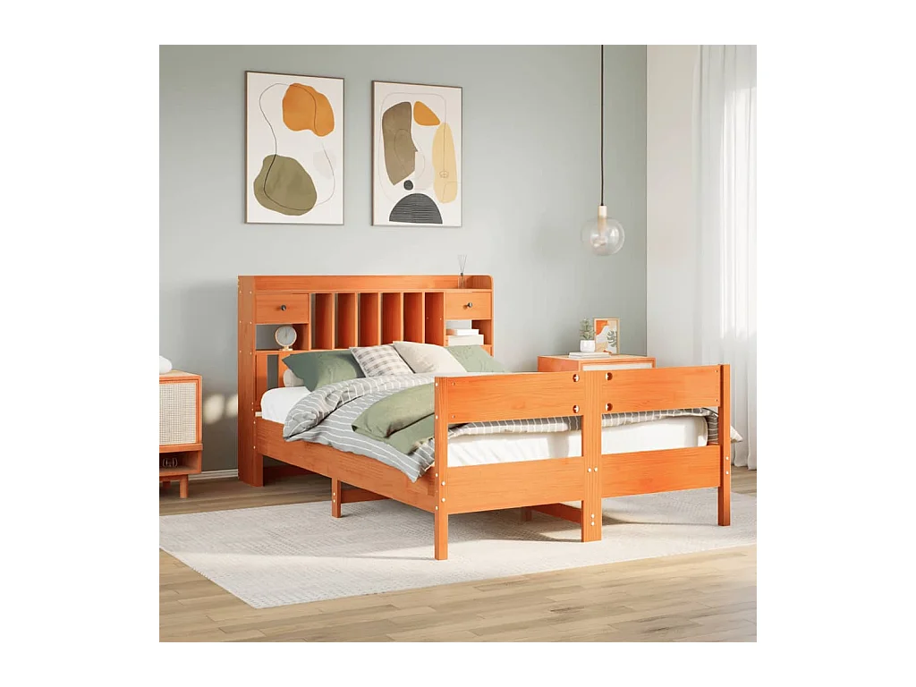 Letto Libreria senza Materasso Marrone Cera 140x200 cm in Pino