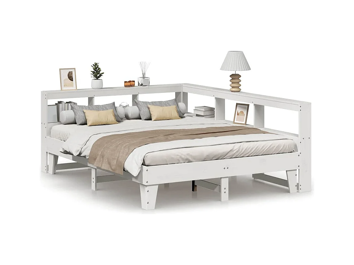 Lit bibliothèque sans matelas blanc 160x200 cm bois pin massif