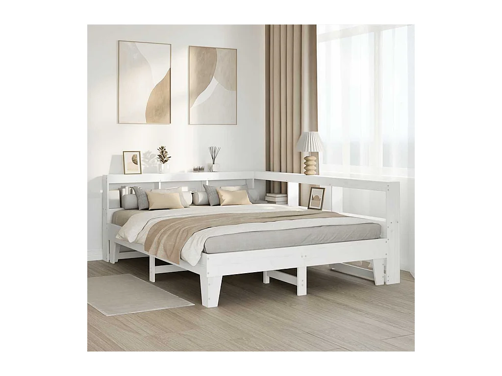 Lit bibliothèque sans matelas blanc 160x200 cm bois pin massif