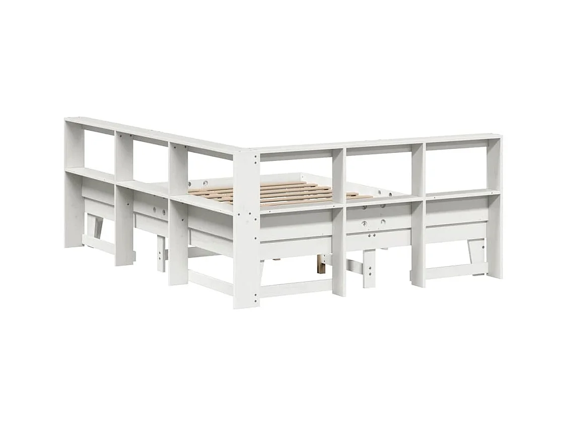 Lit bibliothèque sans matelas blanc 160x200 cm bois pin massif