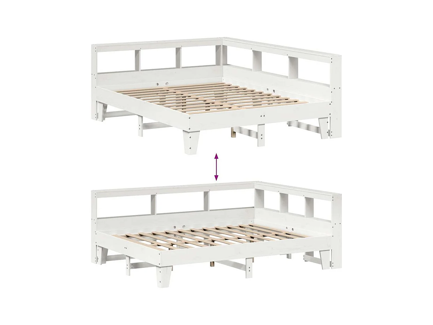 Lit bibliothèque sans matelas blanc 160x200 cm bois pin massif