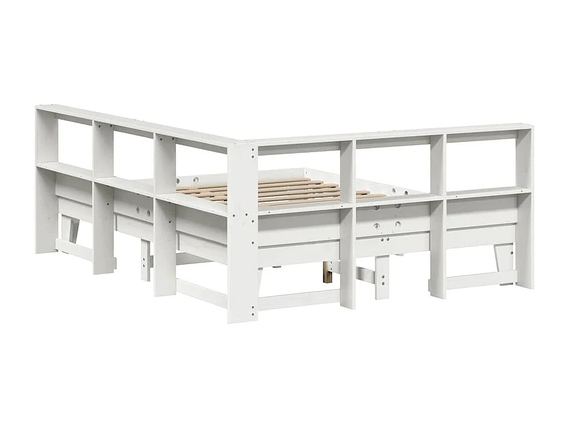 Cama con estantería sin colchón madera maciza blanca 160x200 cm