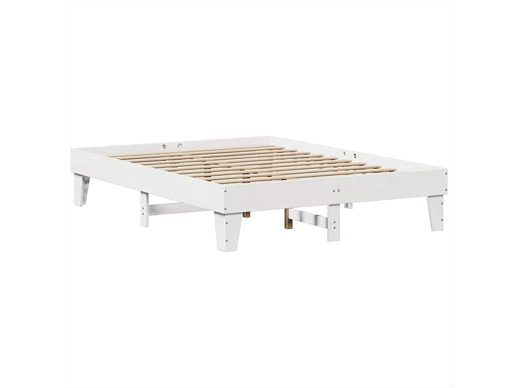 Cama con estantería sin colchón madera maciza blanca 160x200 cm