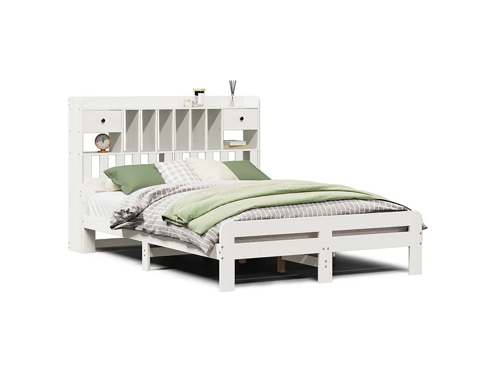 Lit bibliothèque sans matelas blanc 140x200 cm bois pin massif