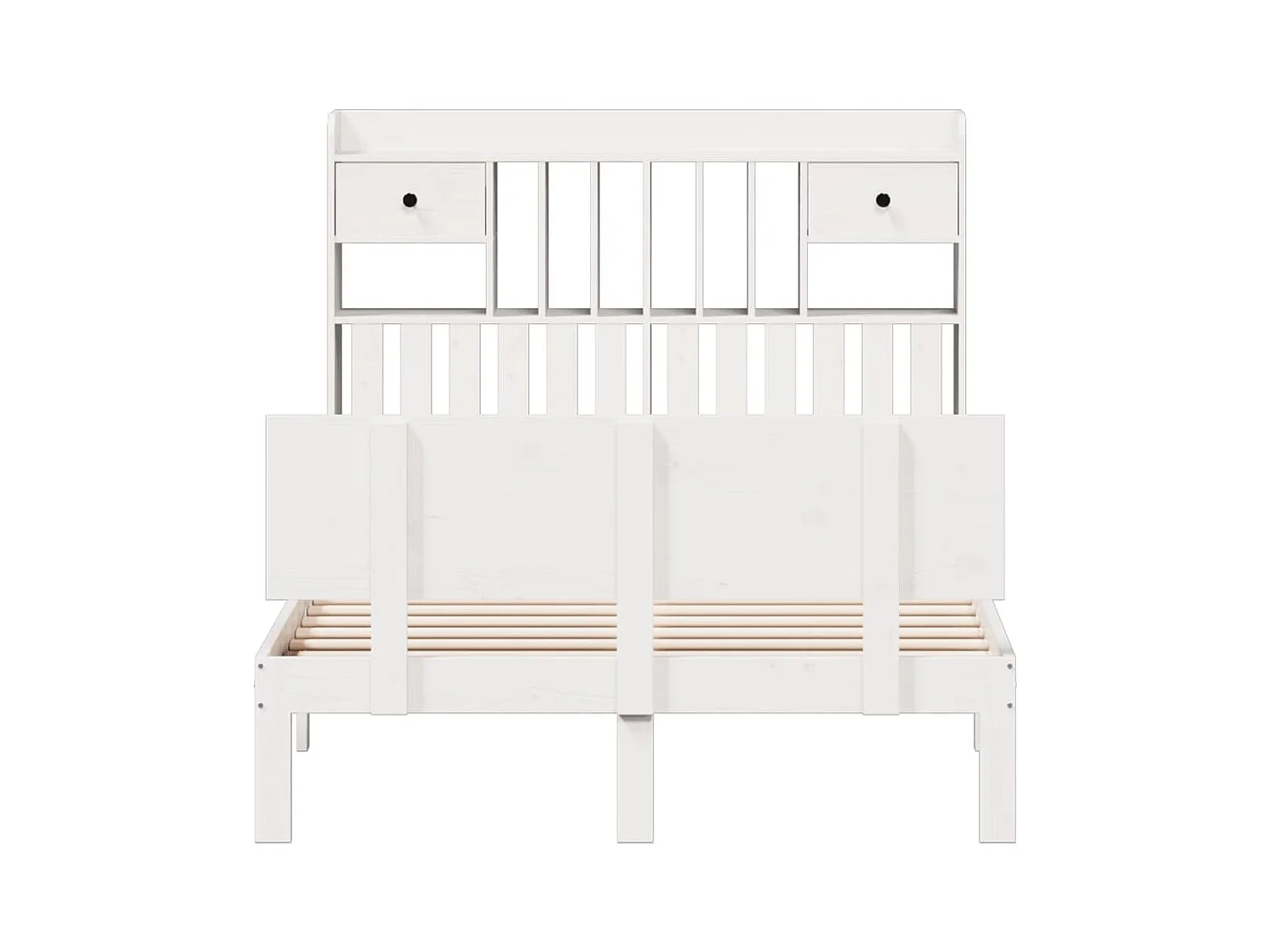 Massivholzbett mit Regal ohne Matratze Weiß 135x190 cm Kiefer