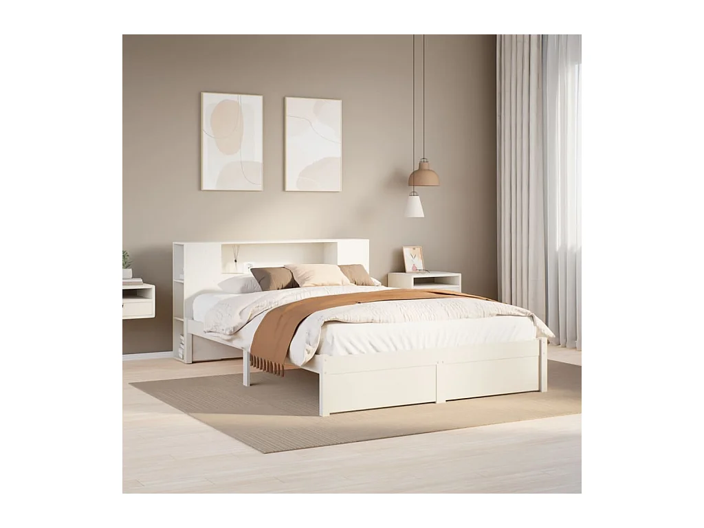 Lit bibliothèque sans matelas blanc 140x200 cm bois pin massif