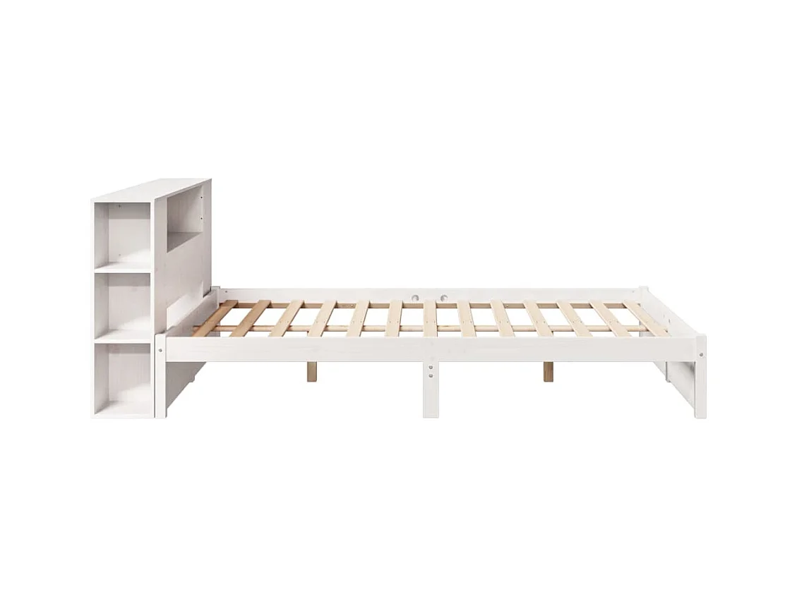 Lit bibliothèque sans matelas blanc 140x200 cm bois pin massif