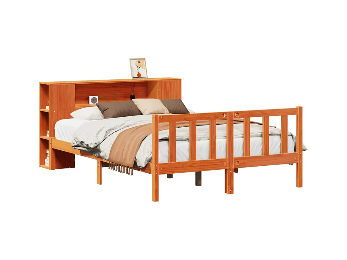 Letto Libreria senza Materasso Marrone Cera 140x200 cm in Pino