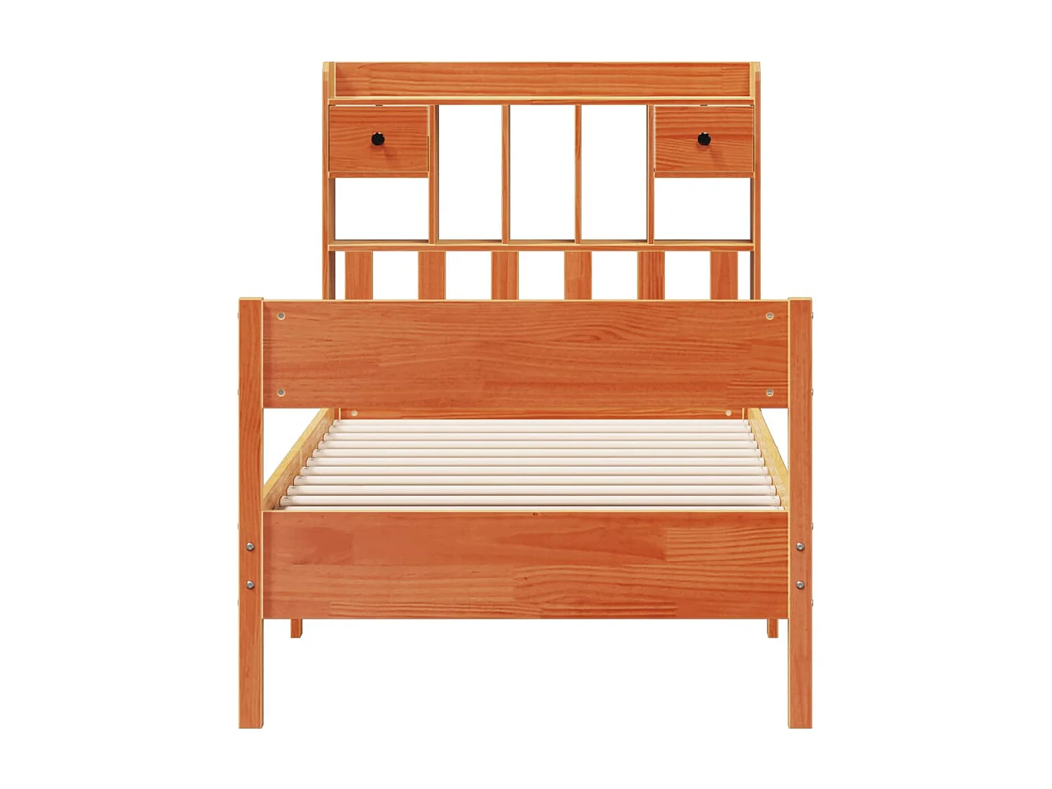 Bed met boekenkast zonder matras grenenhout wasbruin 75x190 cm